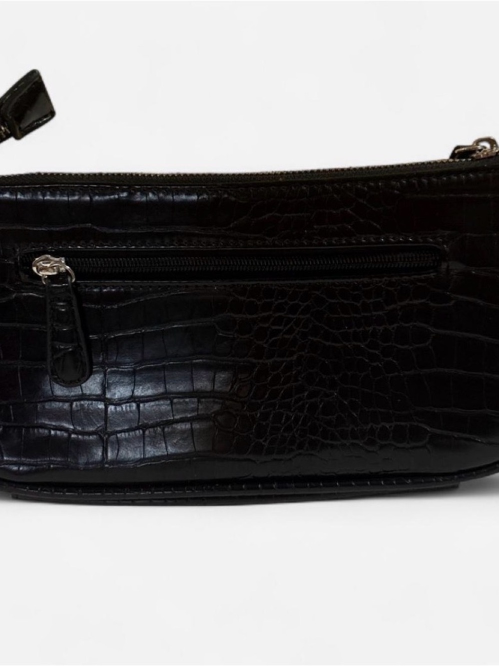 Black Croc-Embossed Leather Wristlet
